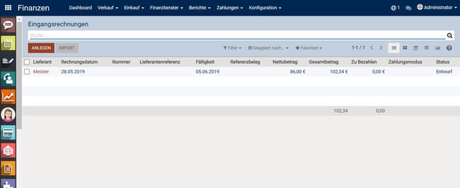 Odoo Finanzen - Einkauf