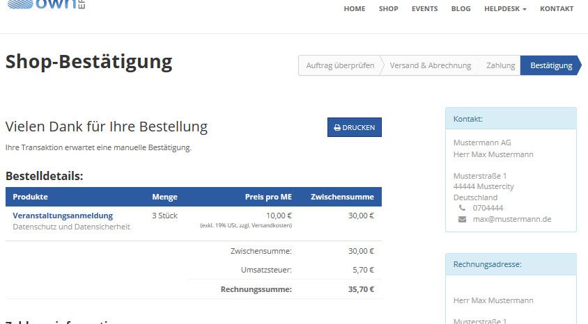 Shop-Bestätigung