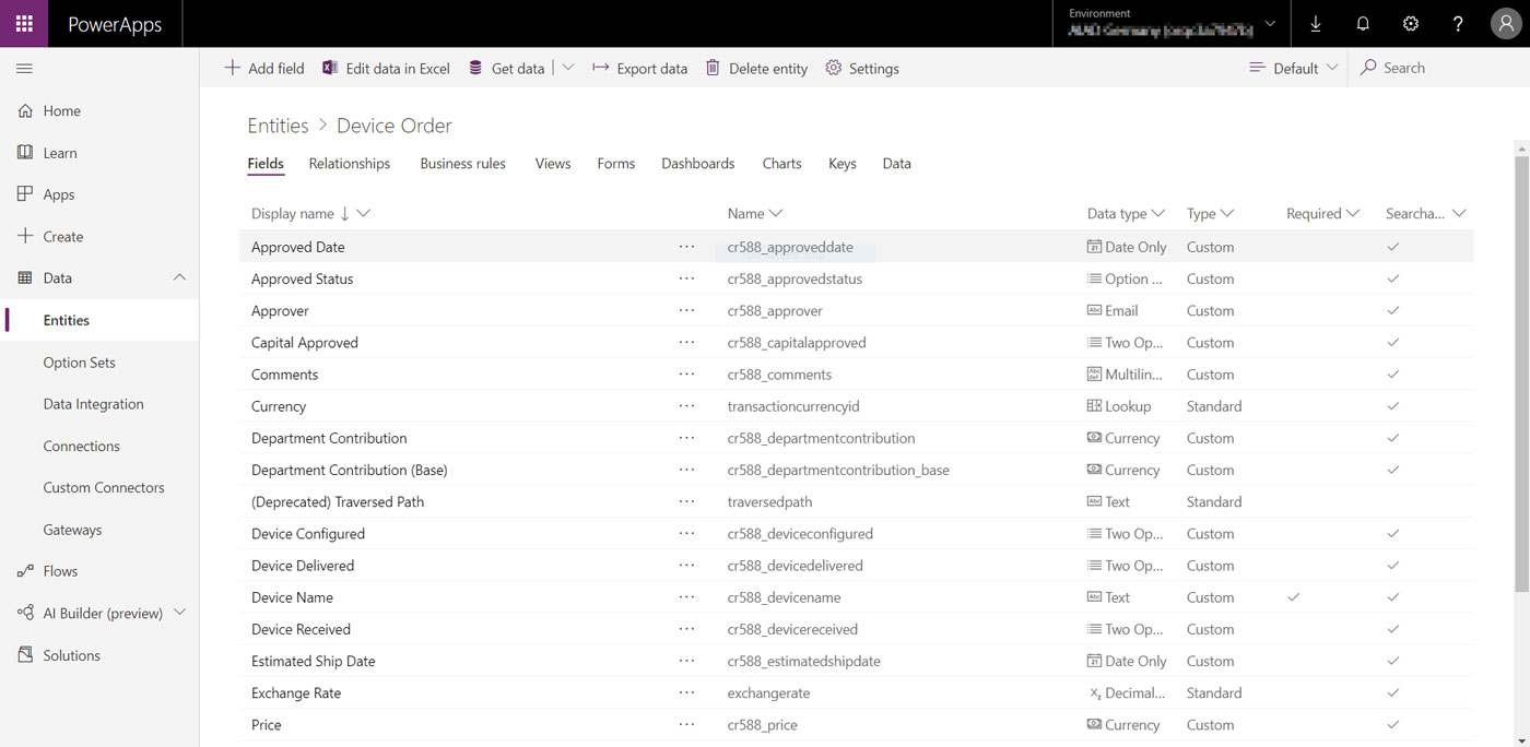 CDS (Common Data Service) für PowerApps