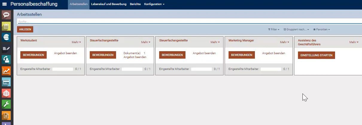 Personalbeschaffung mit Odoo - Dashboard