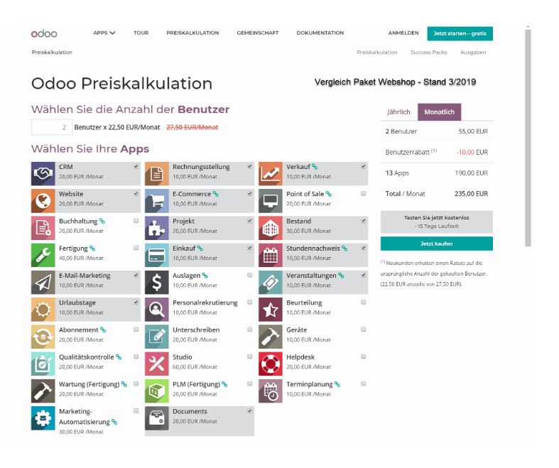 Vergleich ownERP Webshop mit Odoo Enterprise Vergleich ownERP Webshop mit Odoo Enterprise